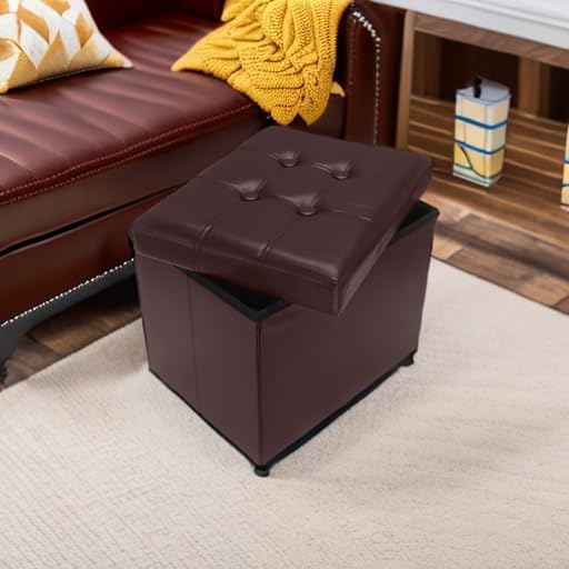 Brown Folding Leather Storage Ottoman Footrest