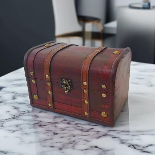 Handcrafted Wood Leather Lockable Treasure Storage Chest