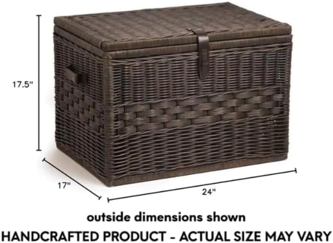 Antique Walnut Rattan Wicker Storage Trunk