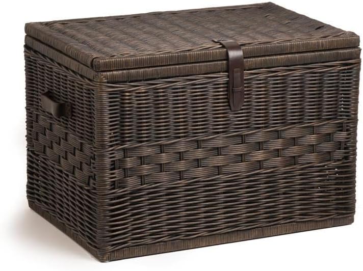 Antique Walnut Rattan Wicker Storage Trunk