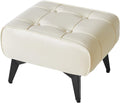 White Faux Leather Metal Leg Square Ottoman Stool
