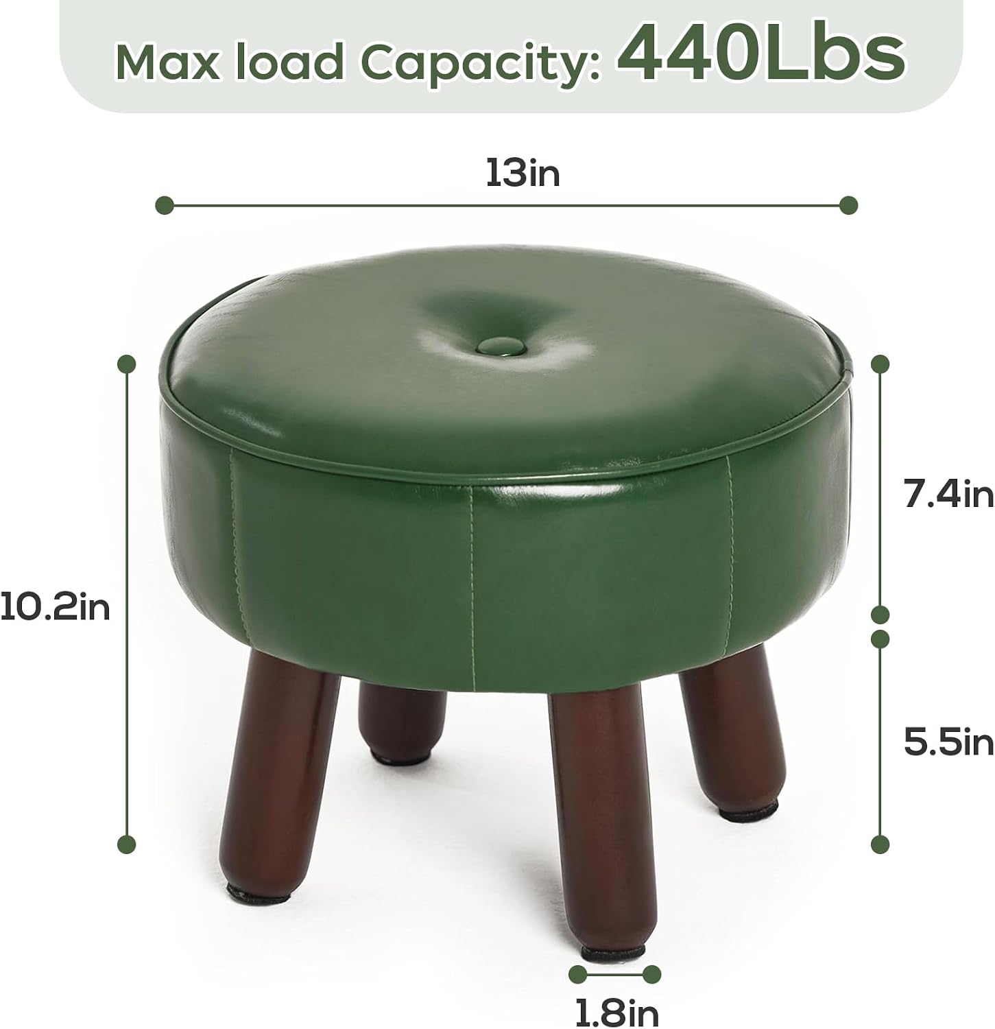 Green Round Faux Leather Non-Skid Ottoman Footrest
