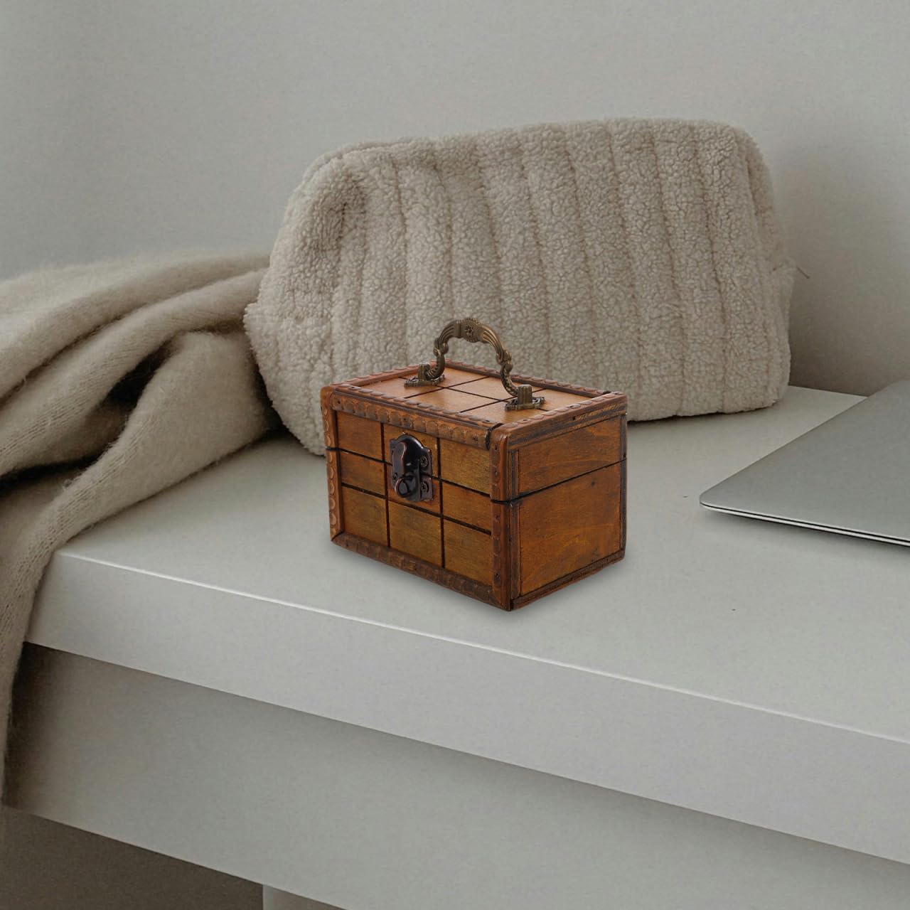 Mini Vintage Wooden Combination Lock Jewelry Storage Chest