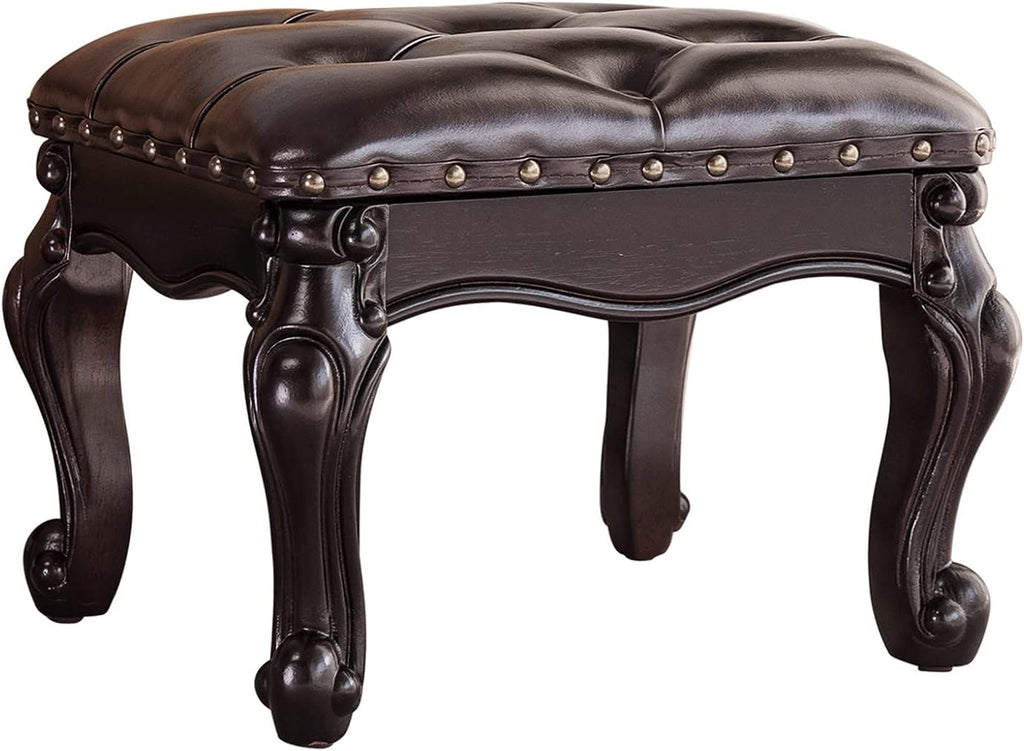 Dark Brown Microfiber Leather Wood Ottoman Footrest