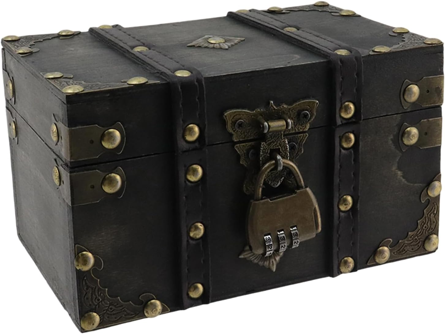 Gray Vintage Lockable Wooden Jewelry Treasure Chest