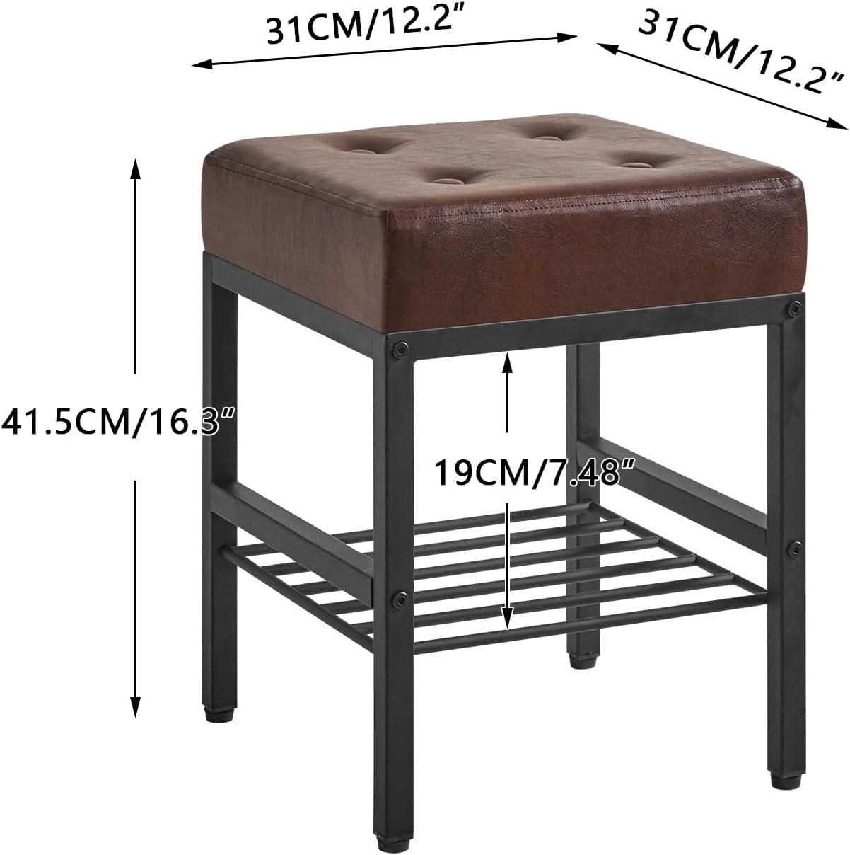 Dark Brown PU Storage Vanity Ottoman Side Stool