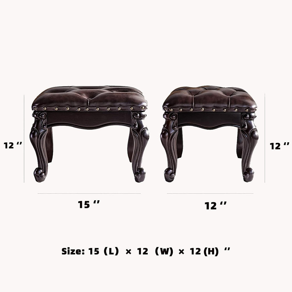 Dark Brown Microfiber Leather Wood Ottoman Footrest