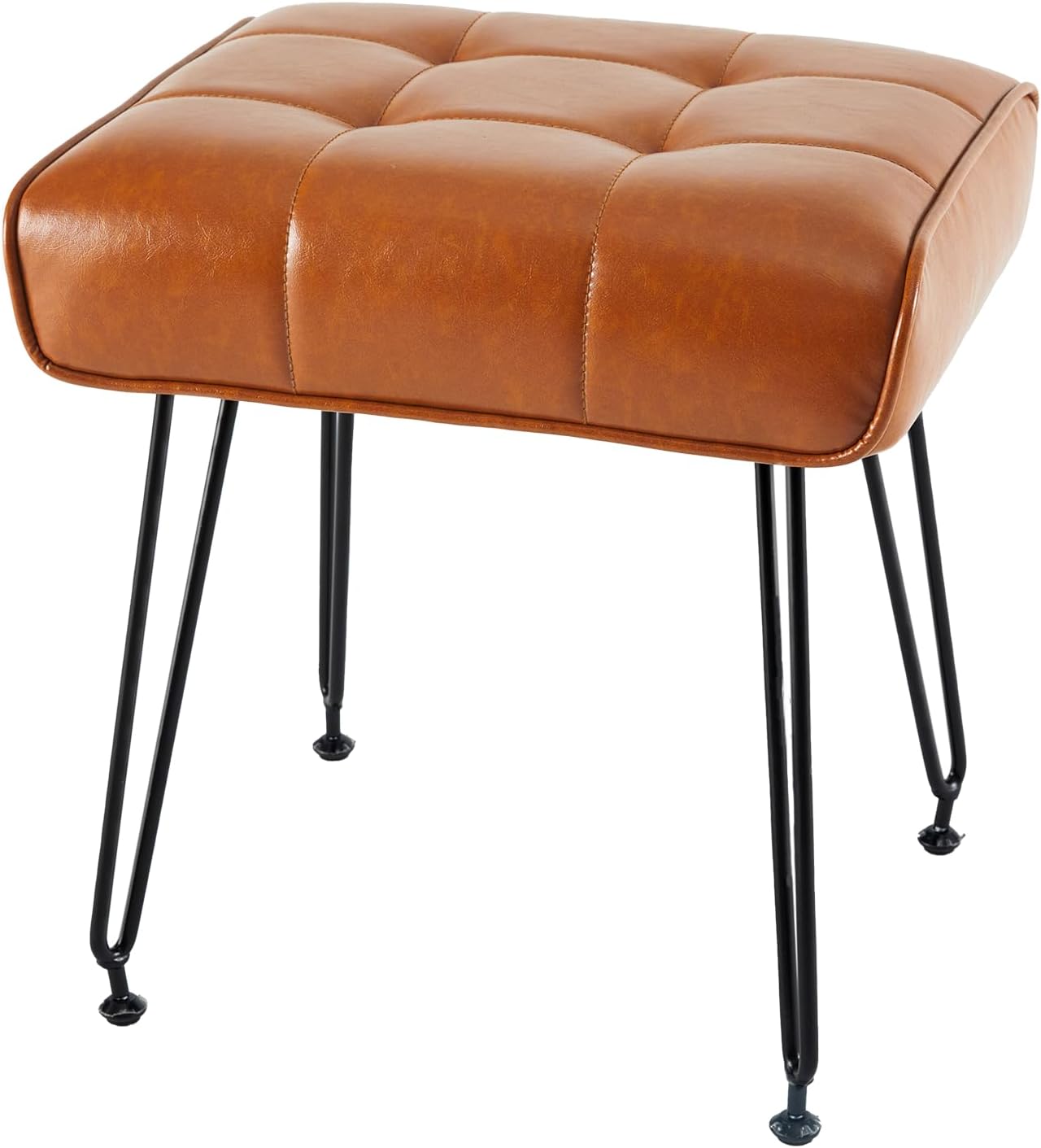 Brown PU Leather Metal Leg Vanity Ottoman Stool