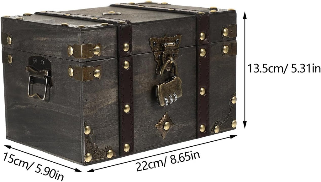 Lockable Wooden Pirate Treasure Jewelry Storage Chest