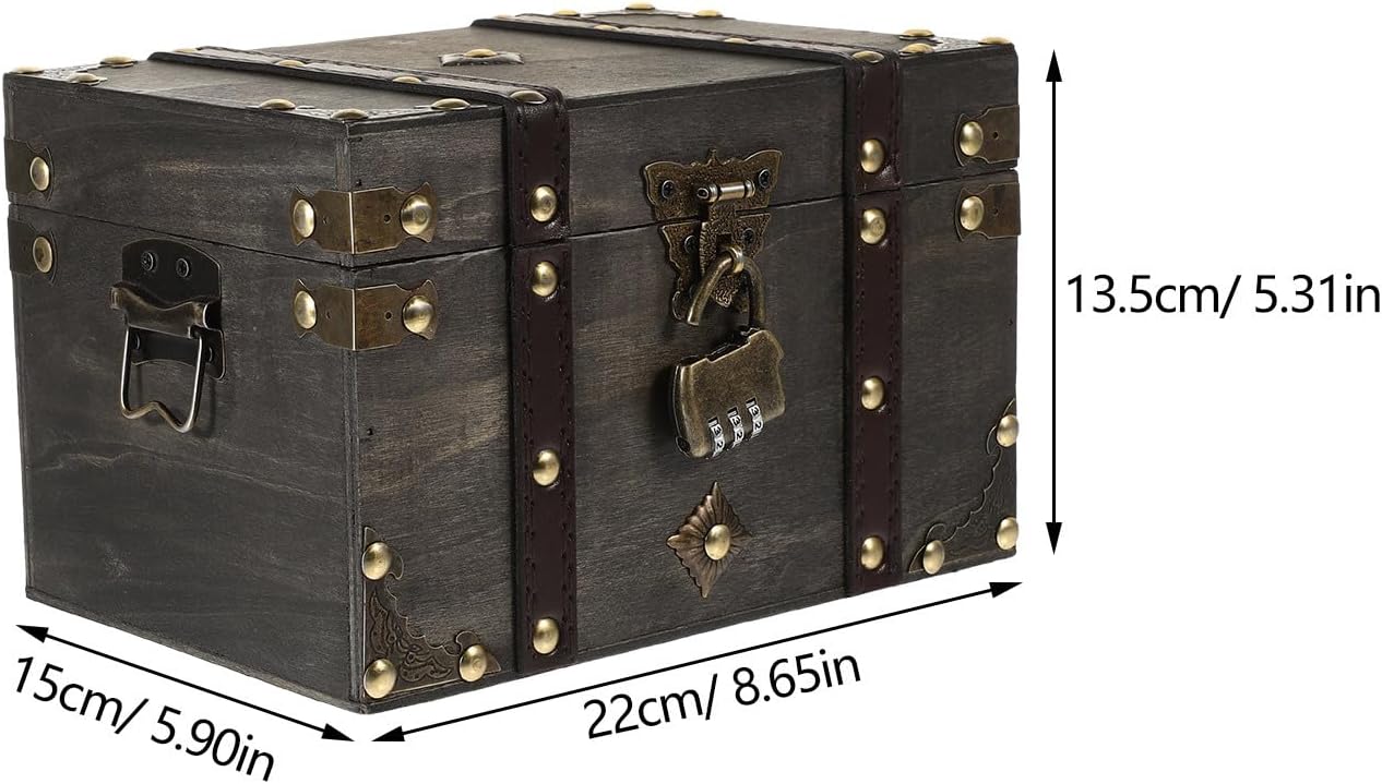 Lockable Wooden Pirate Treasure Jewelry Storage Chest