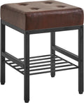 Dark Brown PU Storage Vanity Ottoman Side Stool