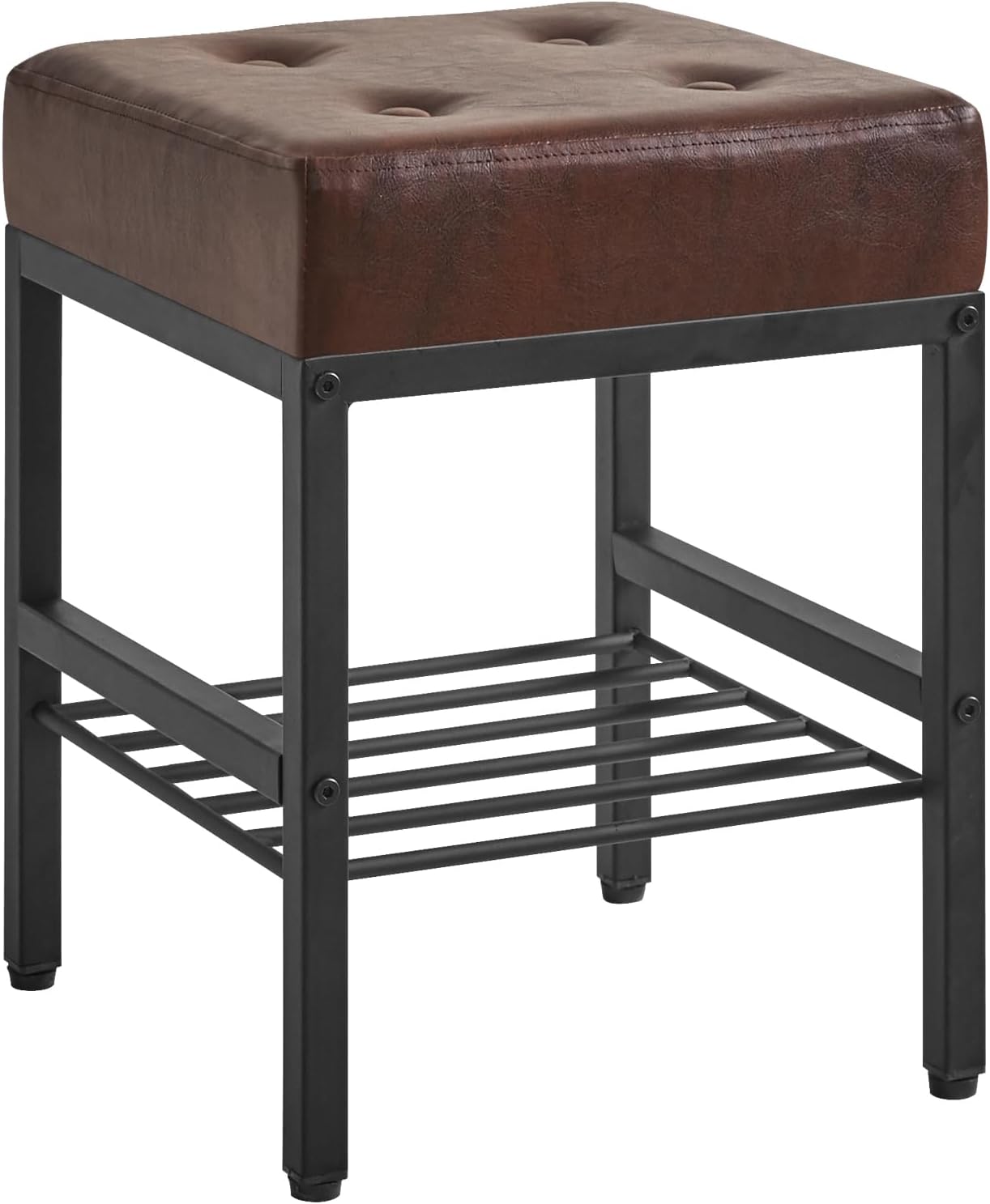 Dark Brown PU Storage Vanity Ottoman Side Stool