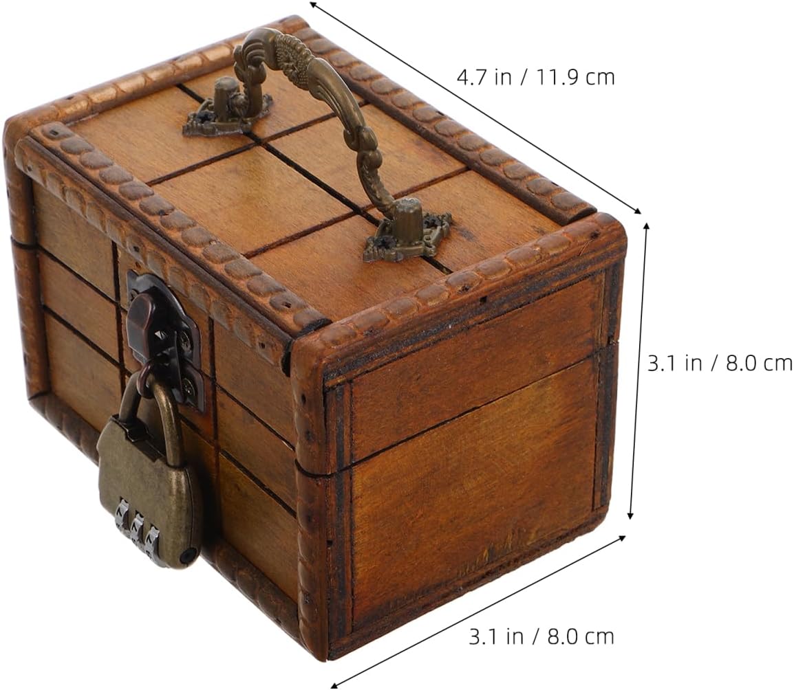 Mini Vintage Wooden Combination Lock Jewelry Storage Chest