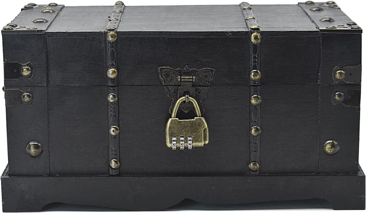 Vintage Lockable Antique Wooden Treasure Storage Chest