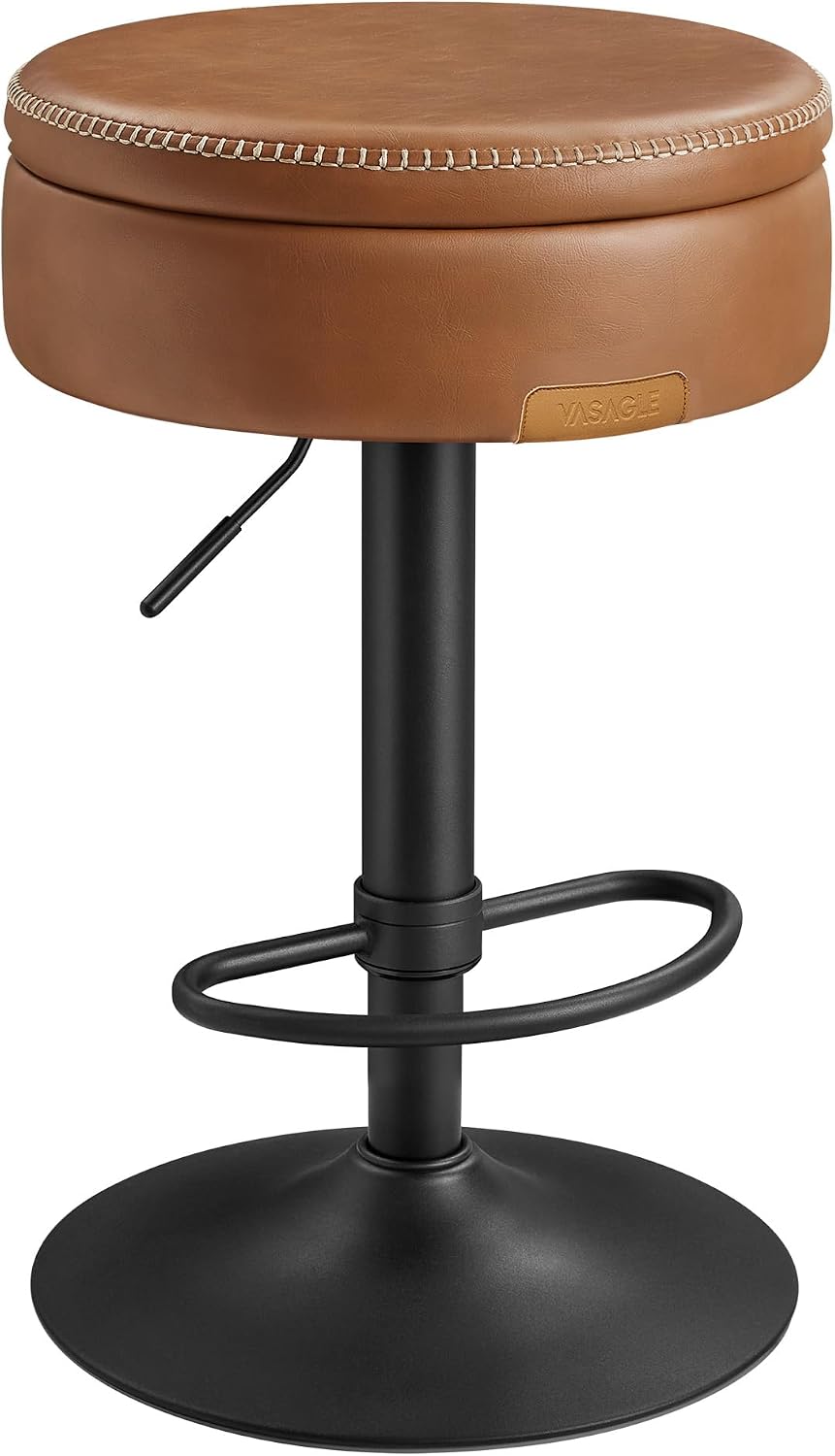 Caramel Brown Swivel Adjustable Leather Bar Stool
