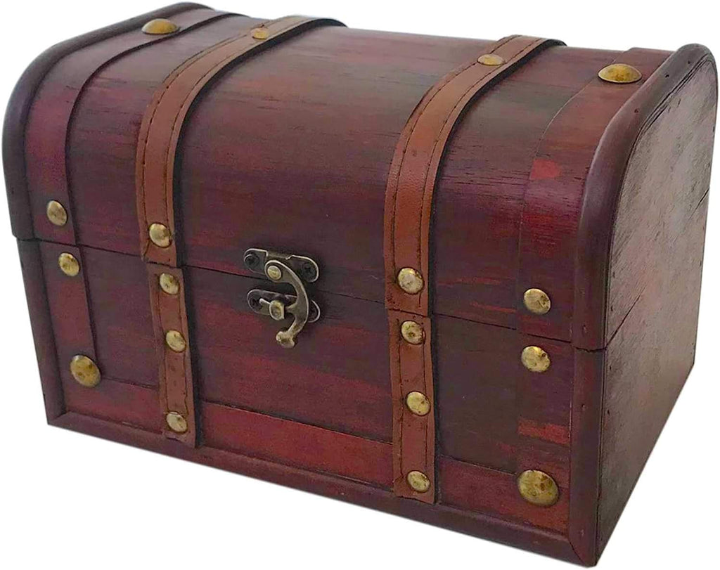 Handcrafted Wood Leather Lockable Treasure Storage Chest