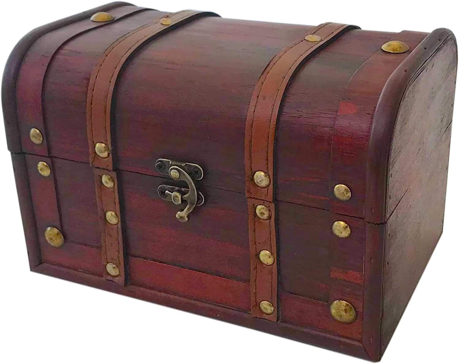 Handcrafted Wood Leather Lockable Treasure Storage Chest