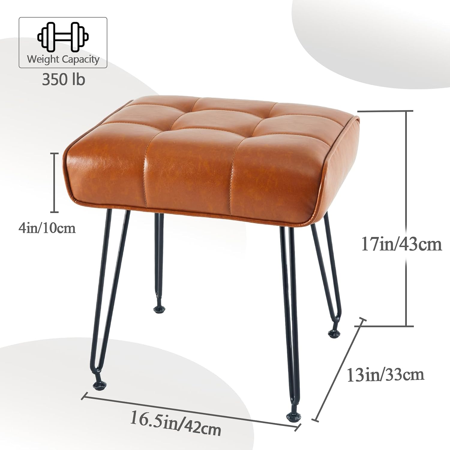Brown PU Leather Metal Leg Vanity Ottoman Stool