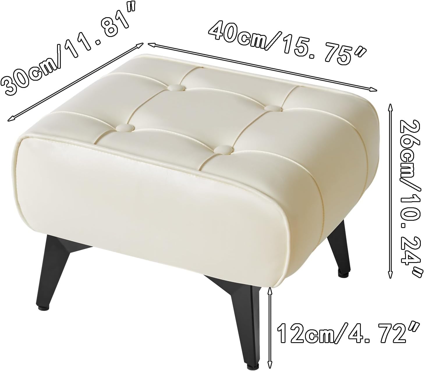 White Faux Leather Metal Leg Square Ottoman Stool