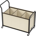 150L 3-Section Wheeled Metal Laundry Sorter Cart