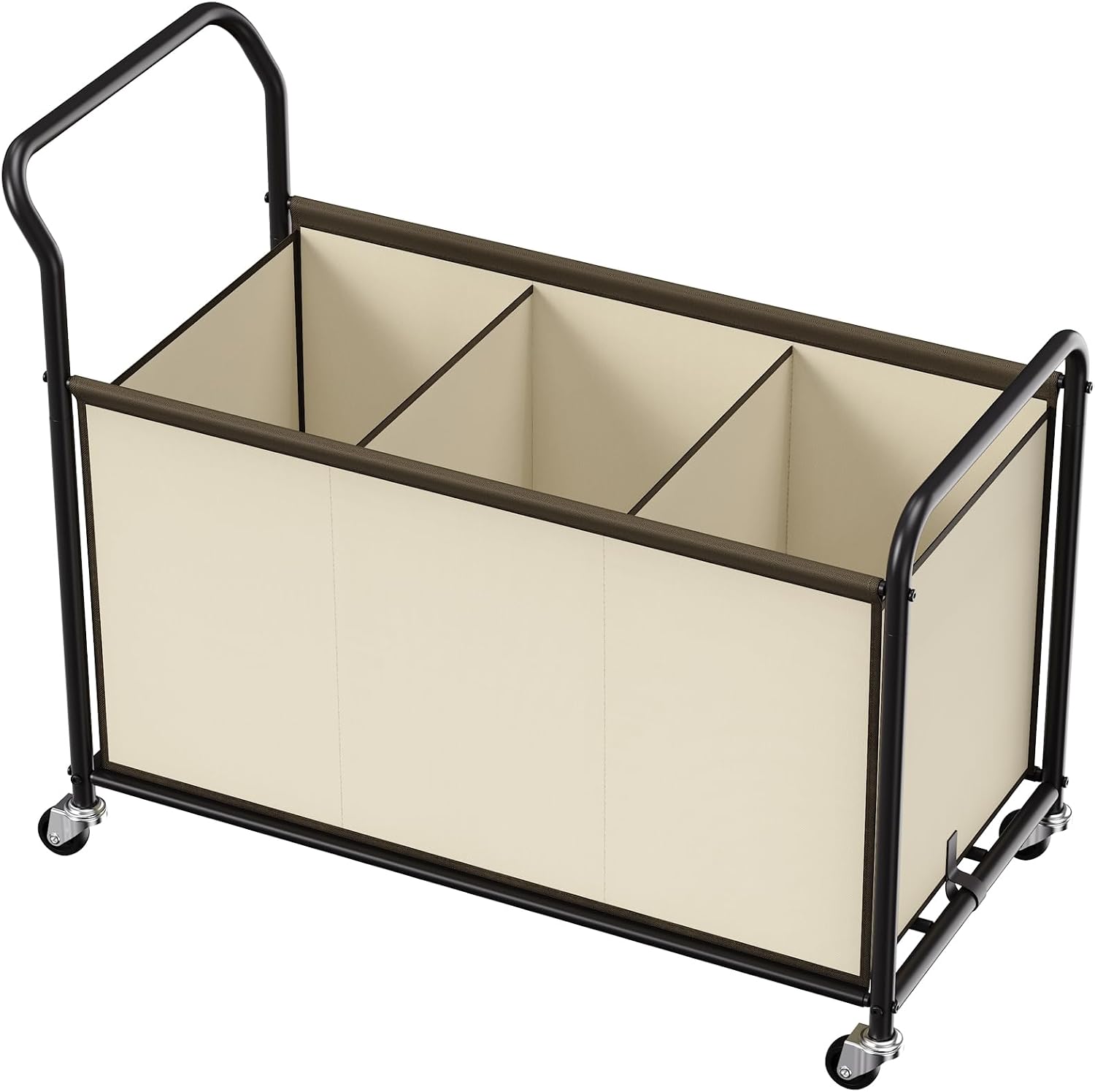 150L 3-Section Wheeled Metal Laundry Sorter Cart