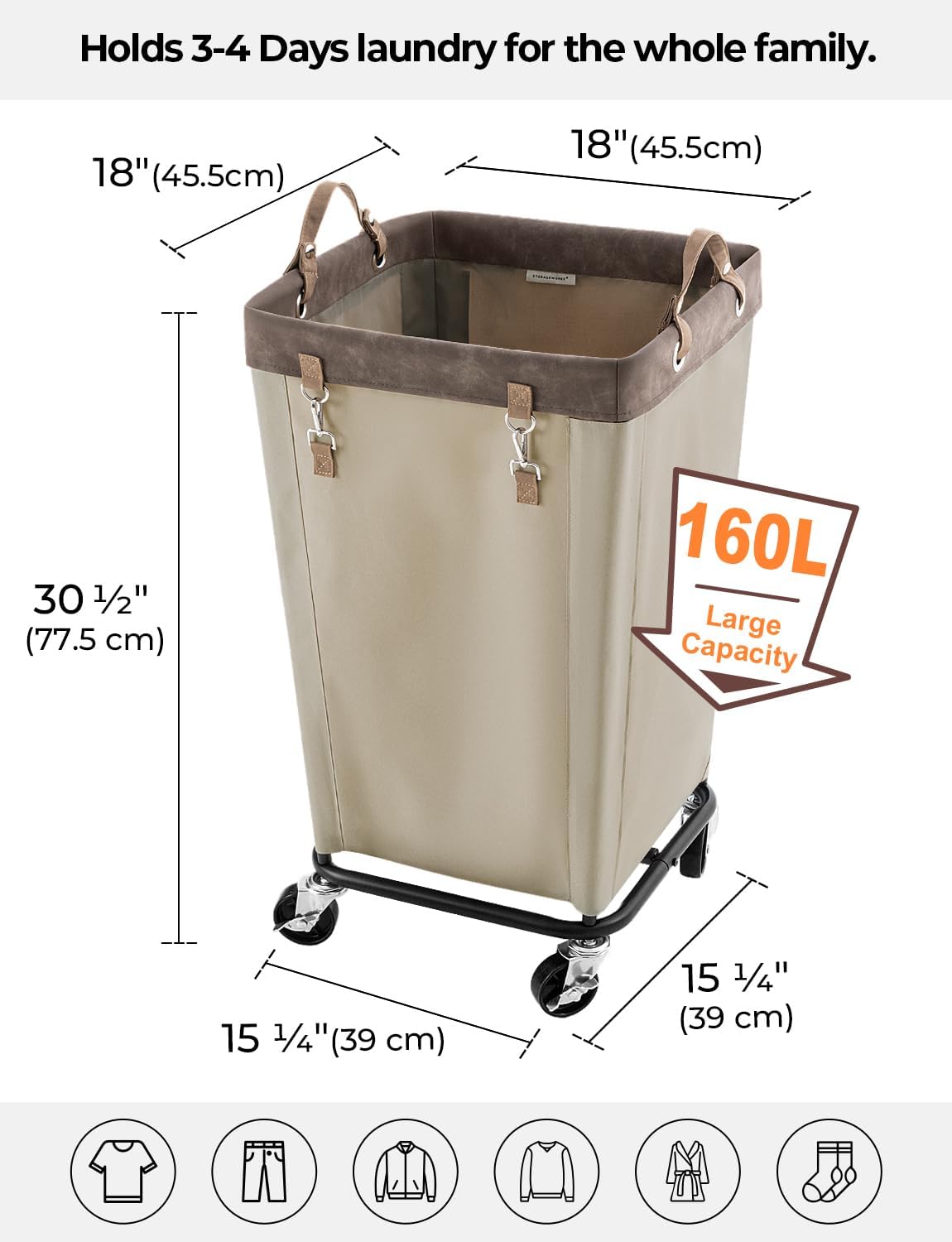 160L Wheeled Rolling Clothing Laundry Basket