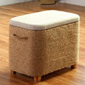 Natural Rattan Linen Storage Ottoman Stool