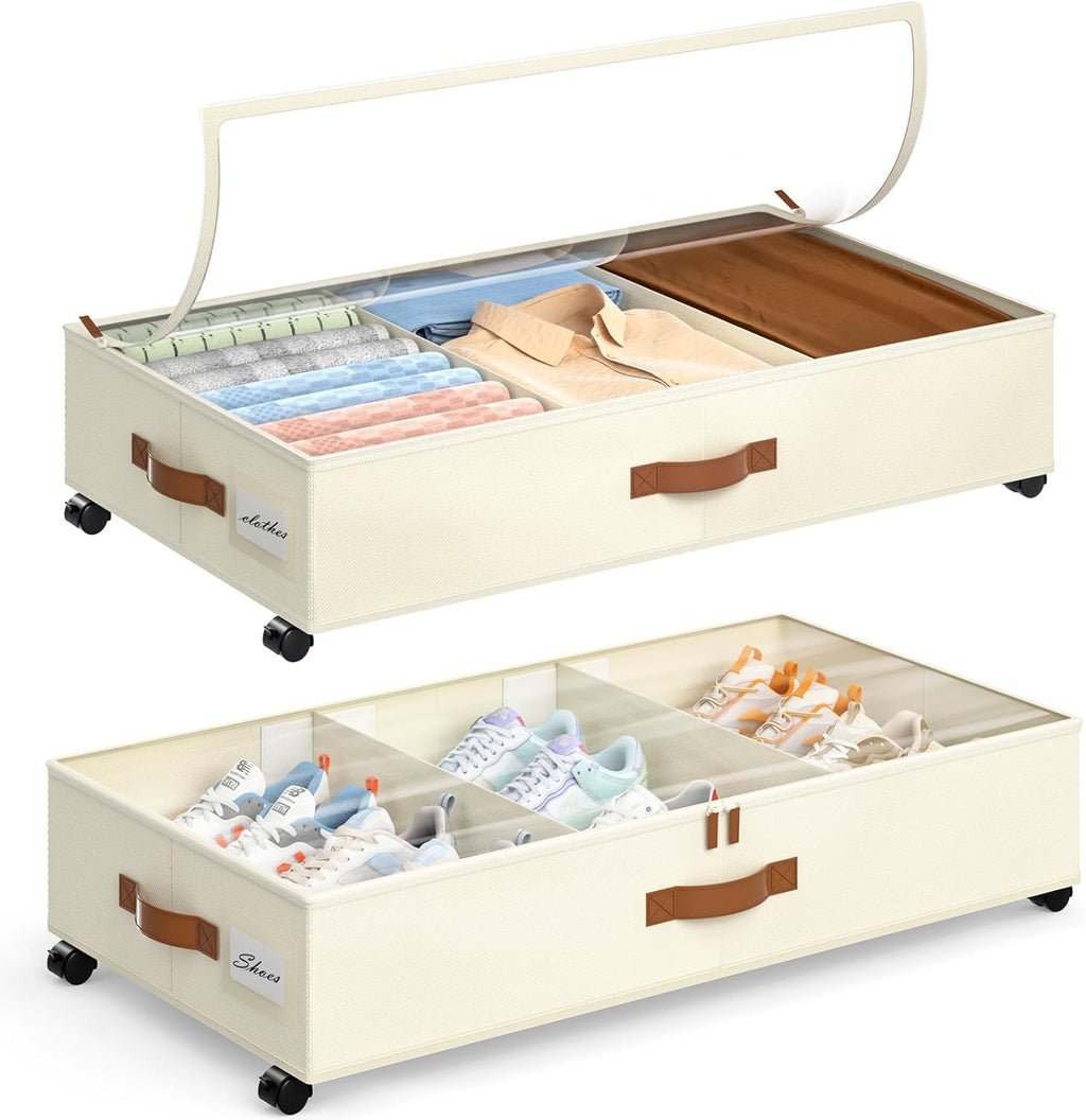2 Pack Wheeled Under Bed Storage Bins Clear Lid