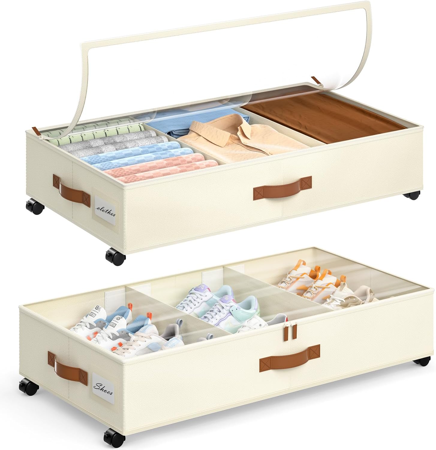 2 Pack Wheeled Under Bed Storage Bins Clear Lid