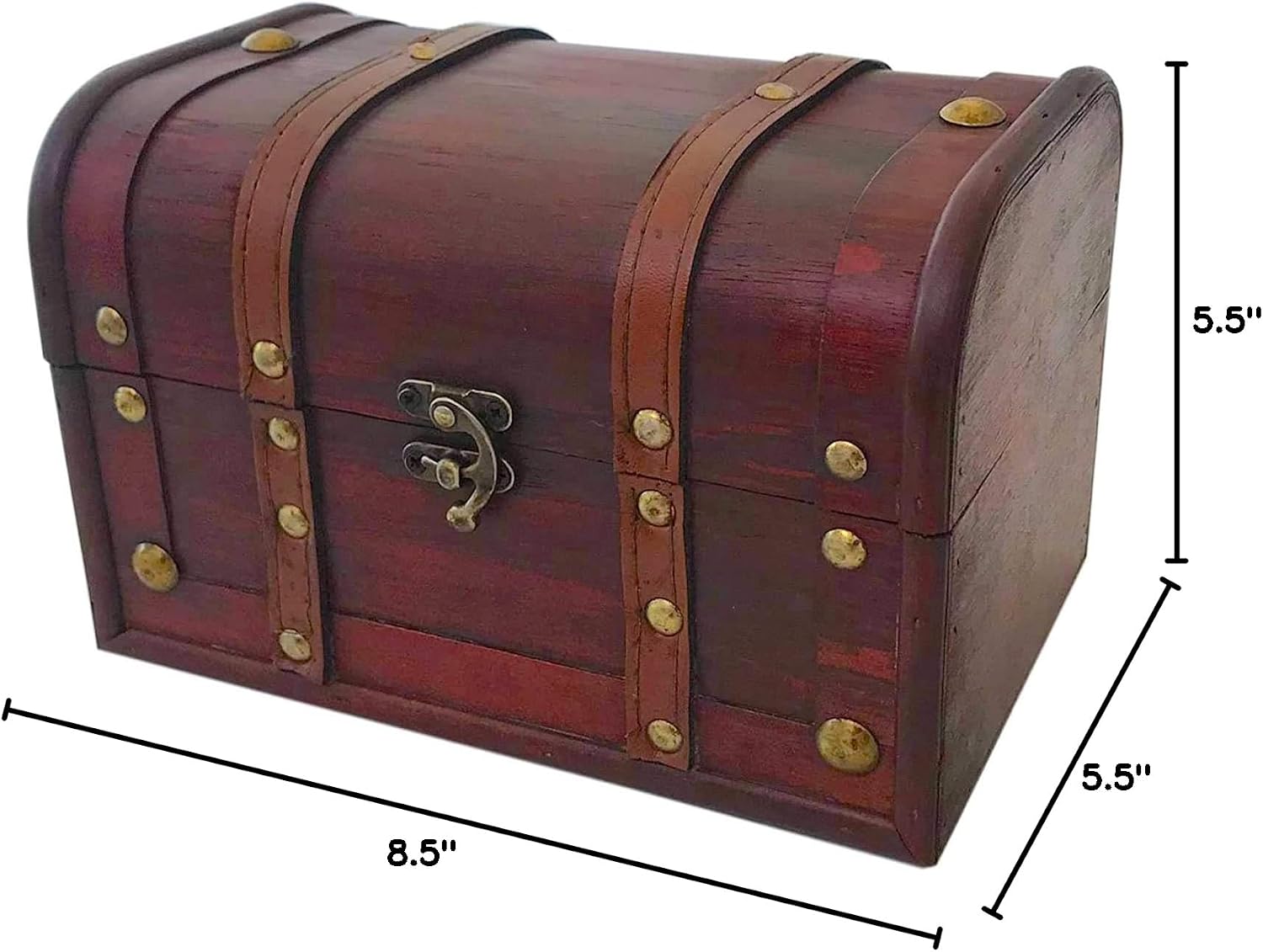 Handcrafted Wood Leather Lockable Treasure Storage Chest