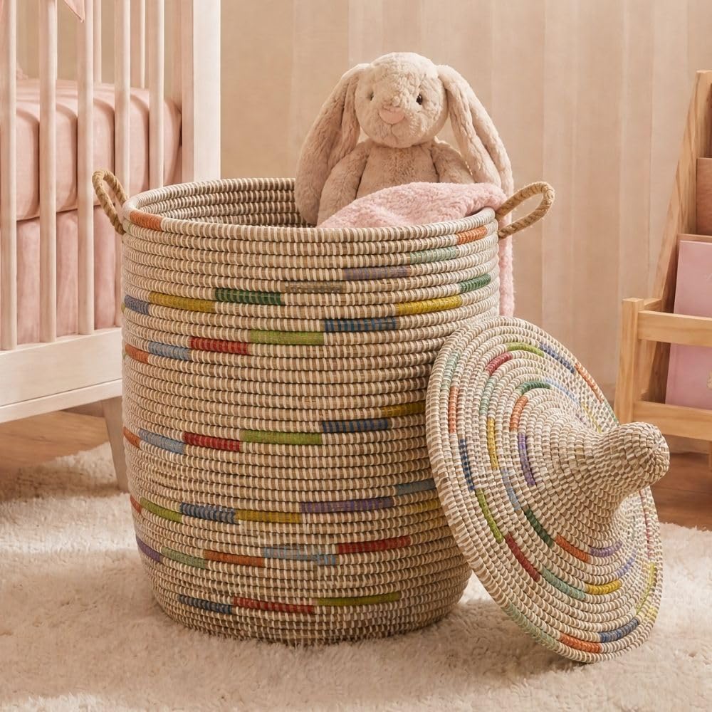 Colorful African Hooded Basket With Lid