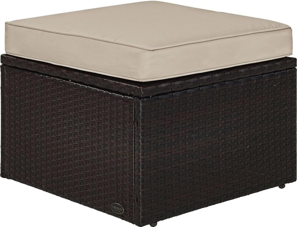 Brown Wicker Outdoor Ottoman Sand Cushions