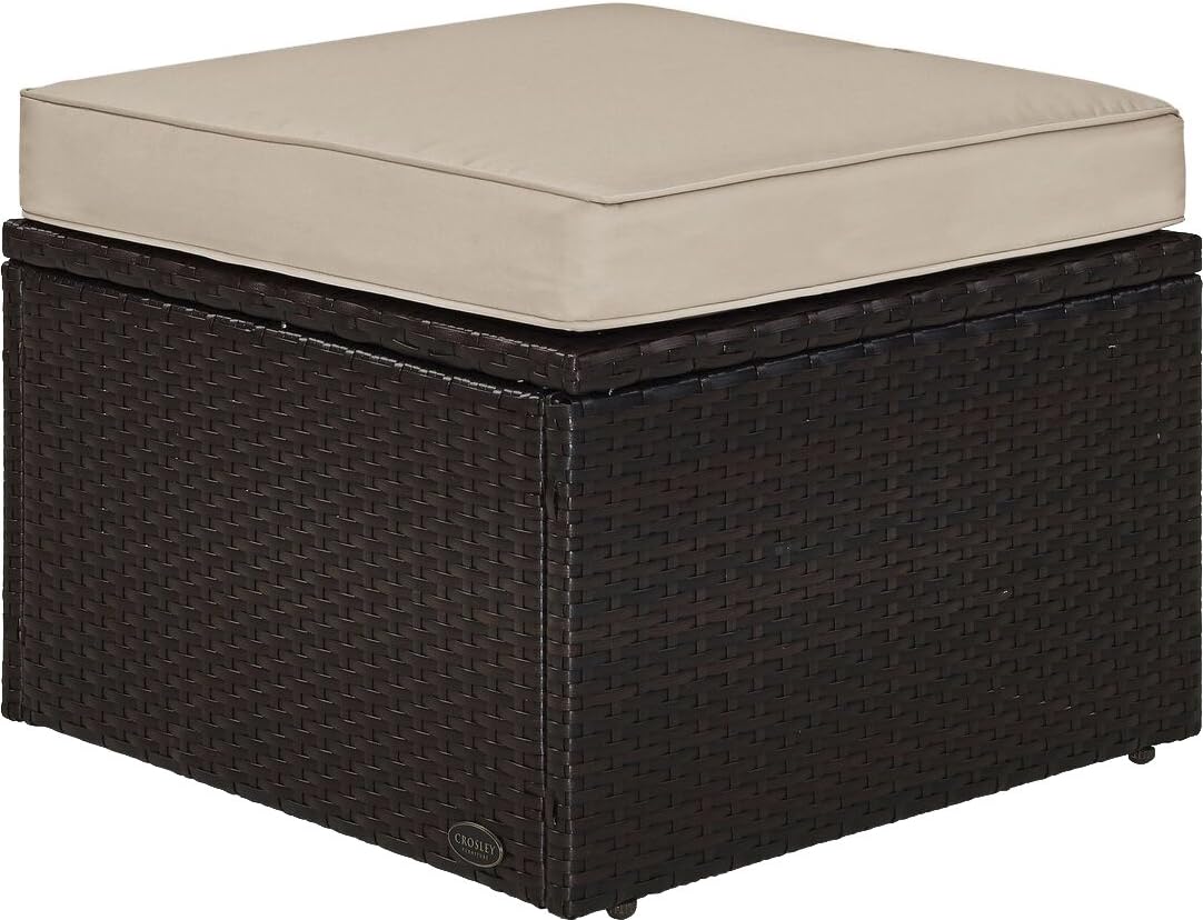 Brown Wicker Outdoor Ottoman Sand Cushions