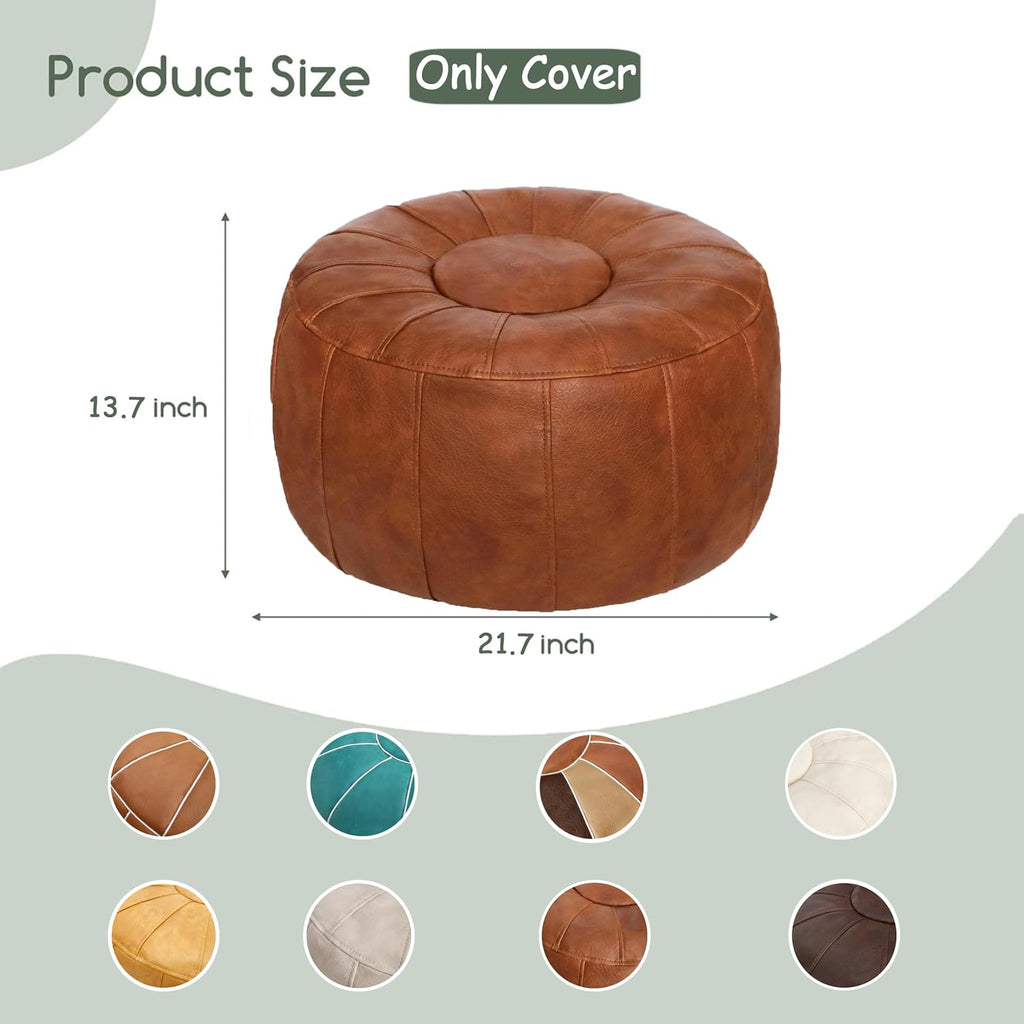 Light Brown Handmade Faux Leather Storage Pouf Ottoman