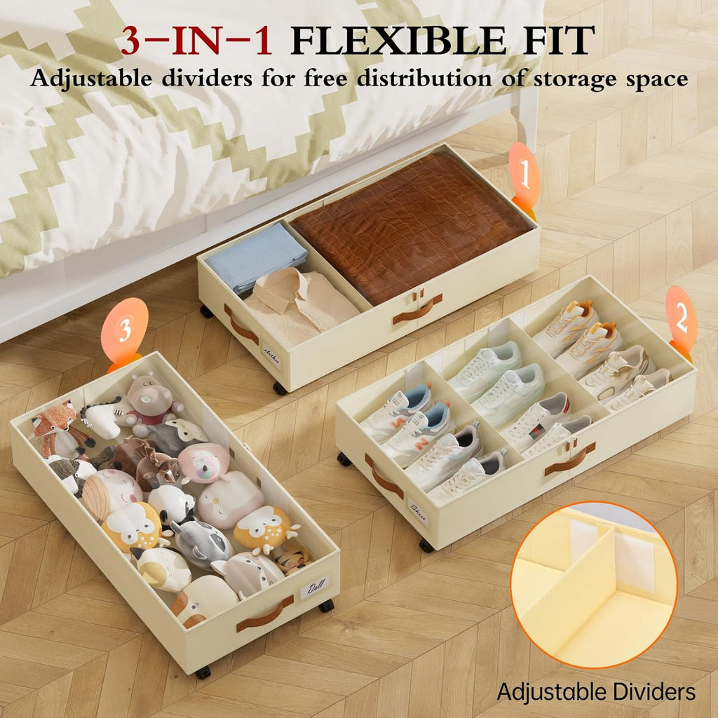 2 Pack Wheeled Under Bed Storage Bins Clear Lid