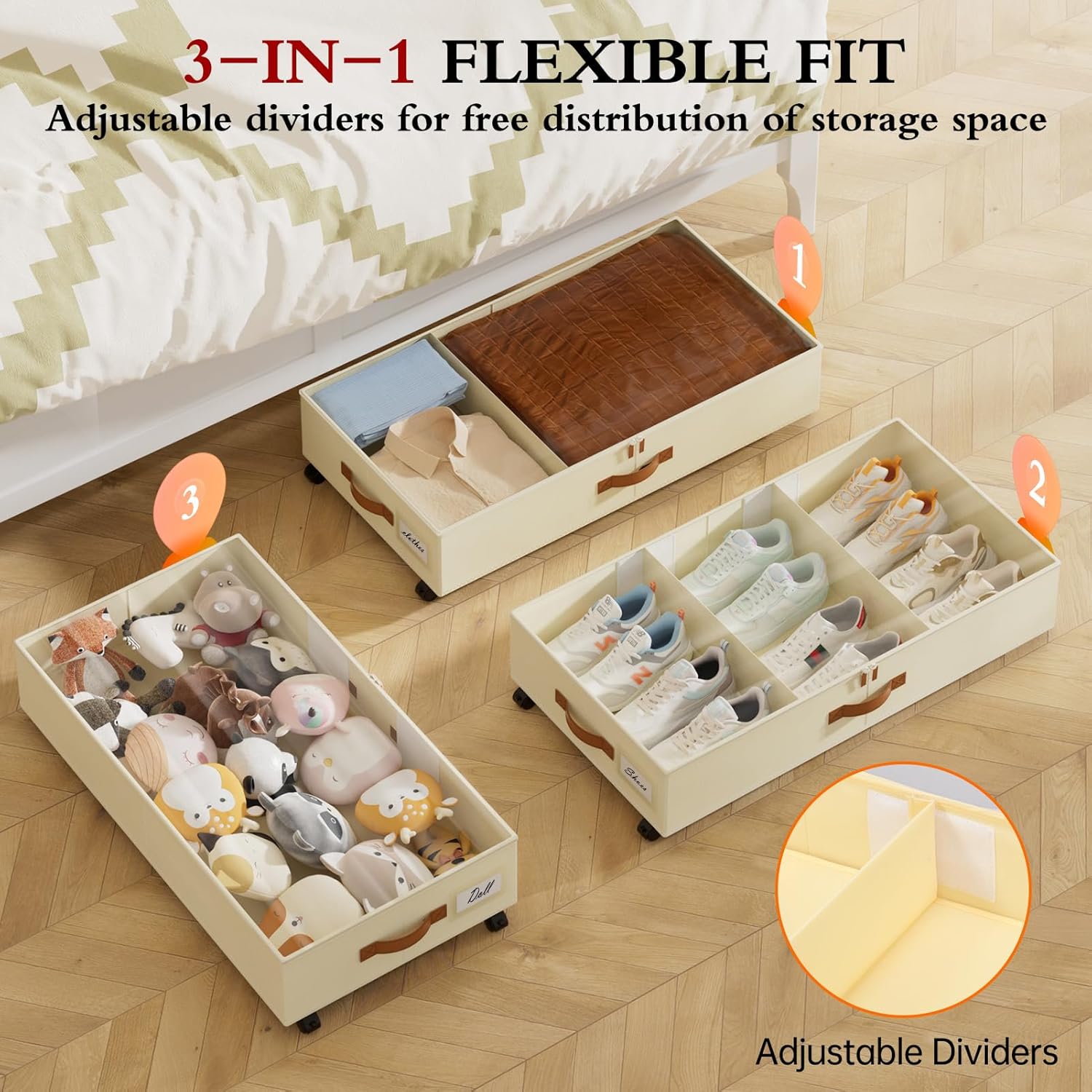 2 Pack Wheeled Under Bed Storage Bins Clear Lid