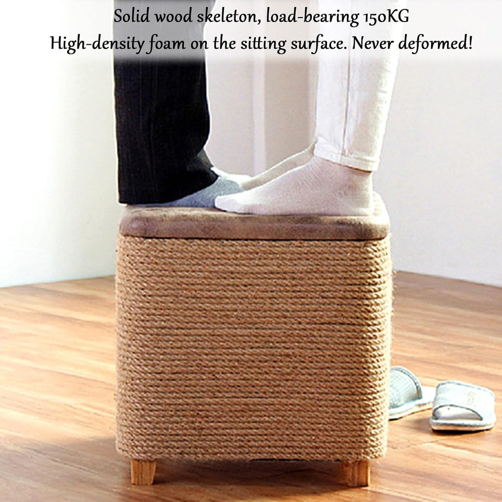 Natural Rattan Linen Storage Ottoman Stool