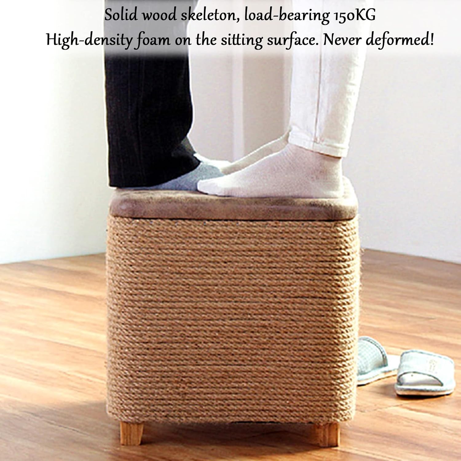Natural Rattan Linen Storage Ottoman Stool
