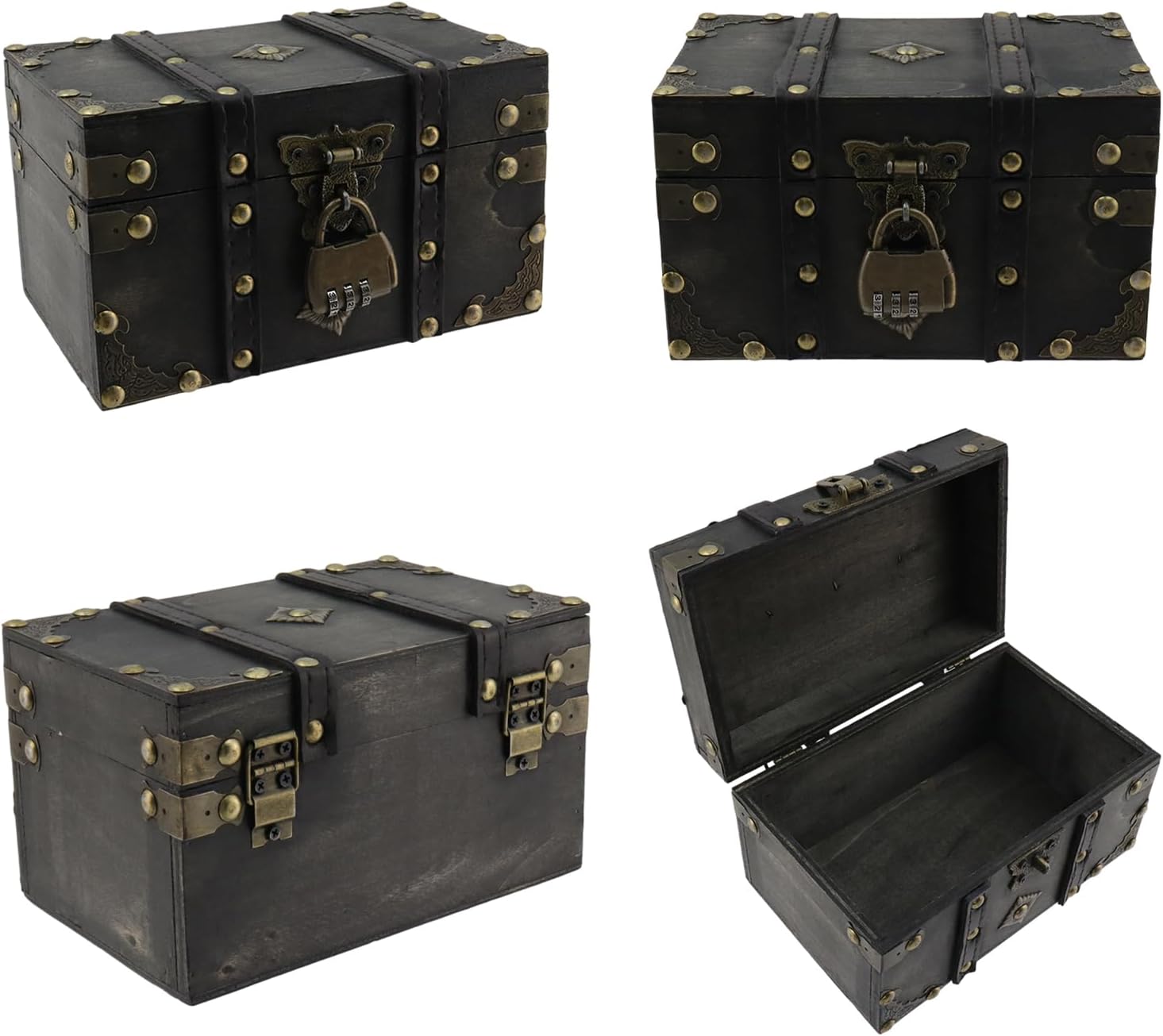 Gray Vintage Lockable Wooden Jewelry Treasure Chest