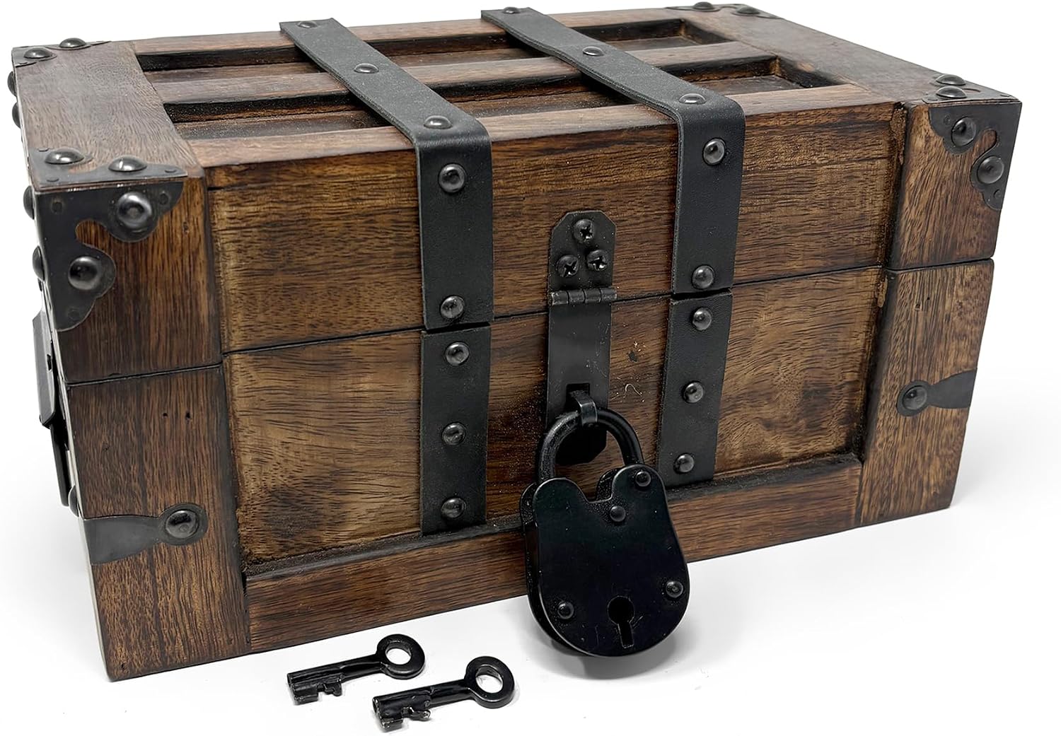Handmade Wooden Treasure Chest Leather Iron Lock Storage Box