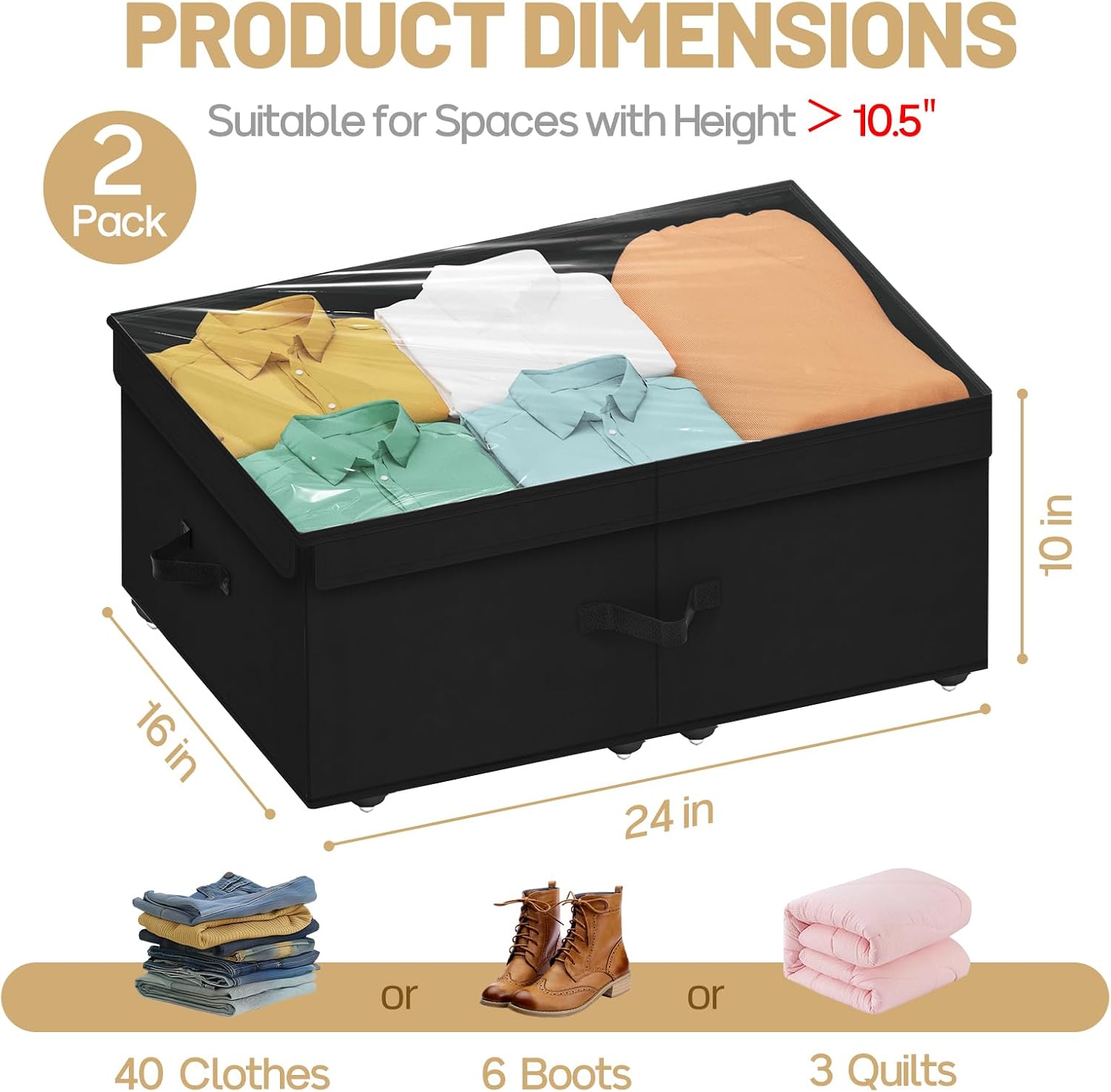 Black Wheeled Under Bed Storage Containers 2 Pack