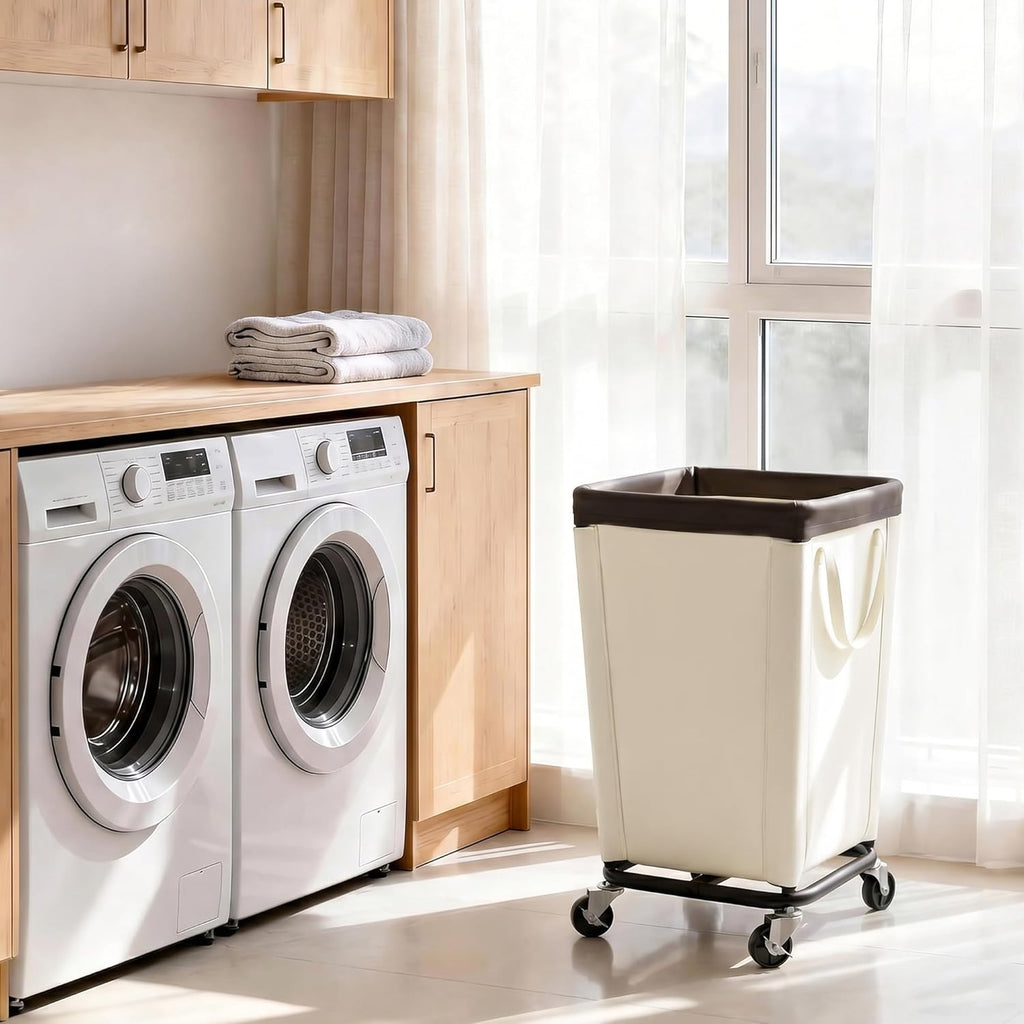 Beige Wheeled 160L Rolling Laundry Hamper Basket