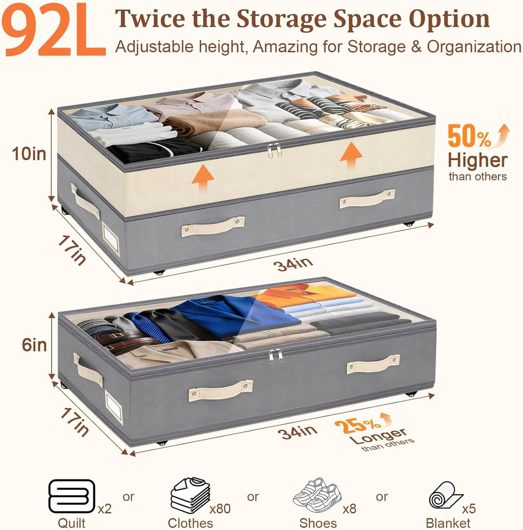 Adjustable Wheeled 92L Under Bed Storage Bins