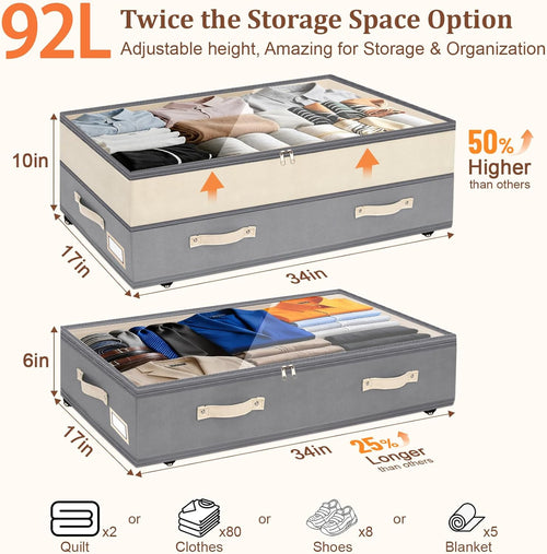 Adjustable Wheeled 92L Under Bed Storage Bins