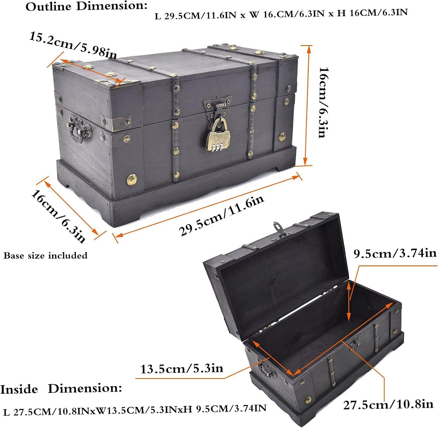 Vintage Lockable Antique Wooden Treasure Storage Chest
