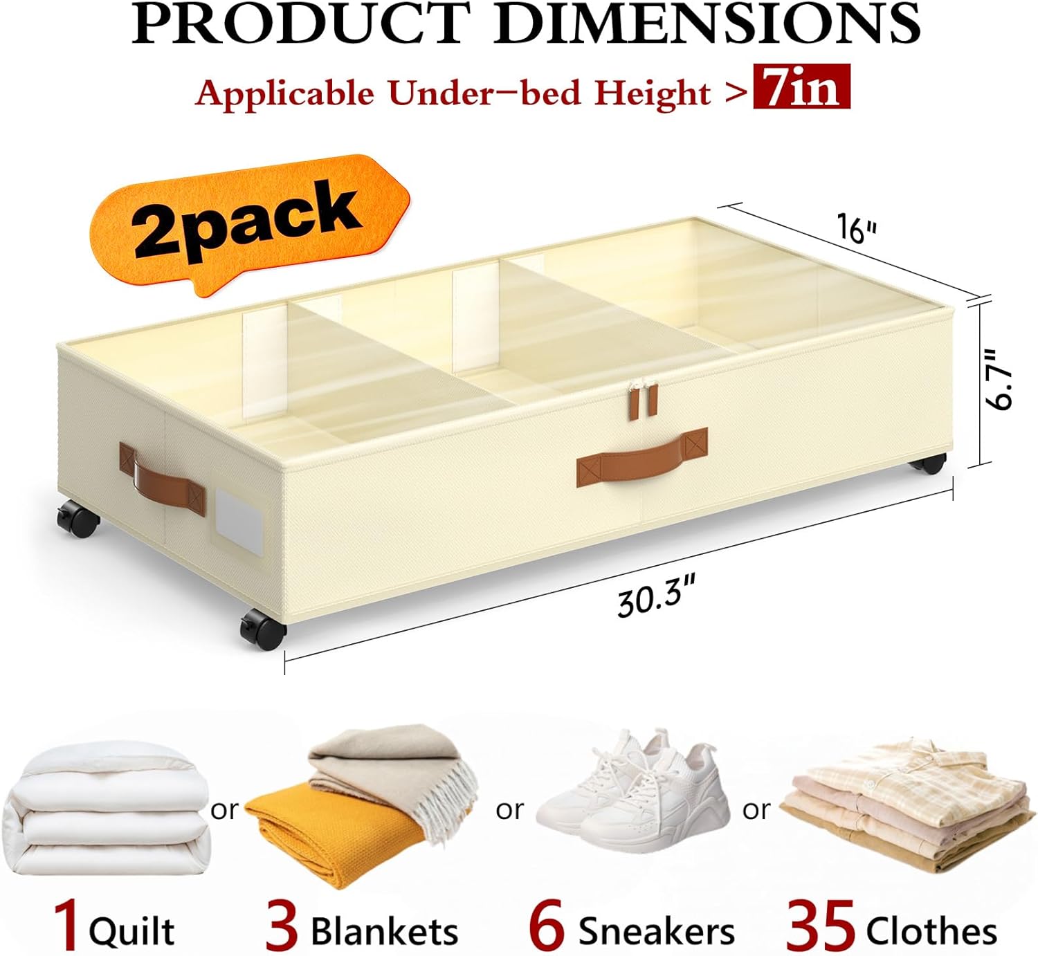2 Pack Wheeled Under Bed Storage Bins Clear Lid