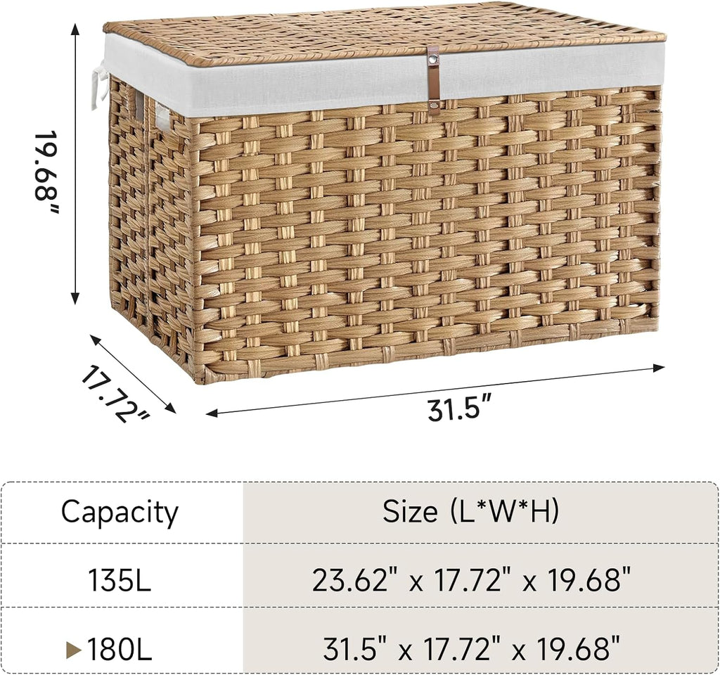 Natural Rattan Storage Basket With Lid 180L