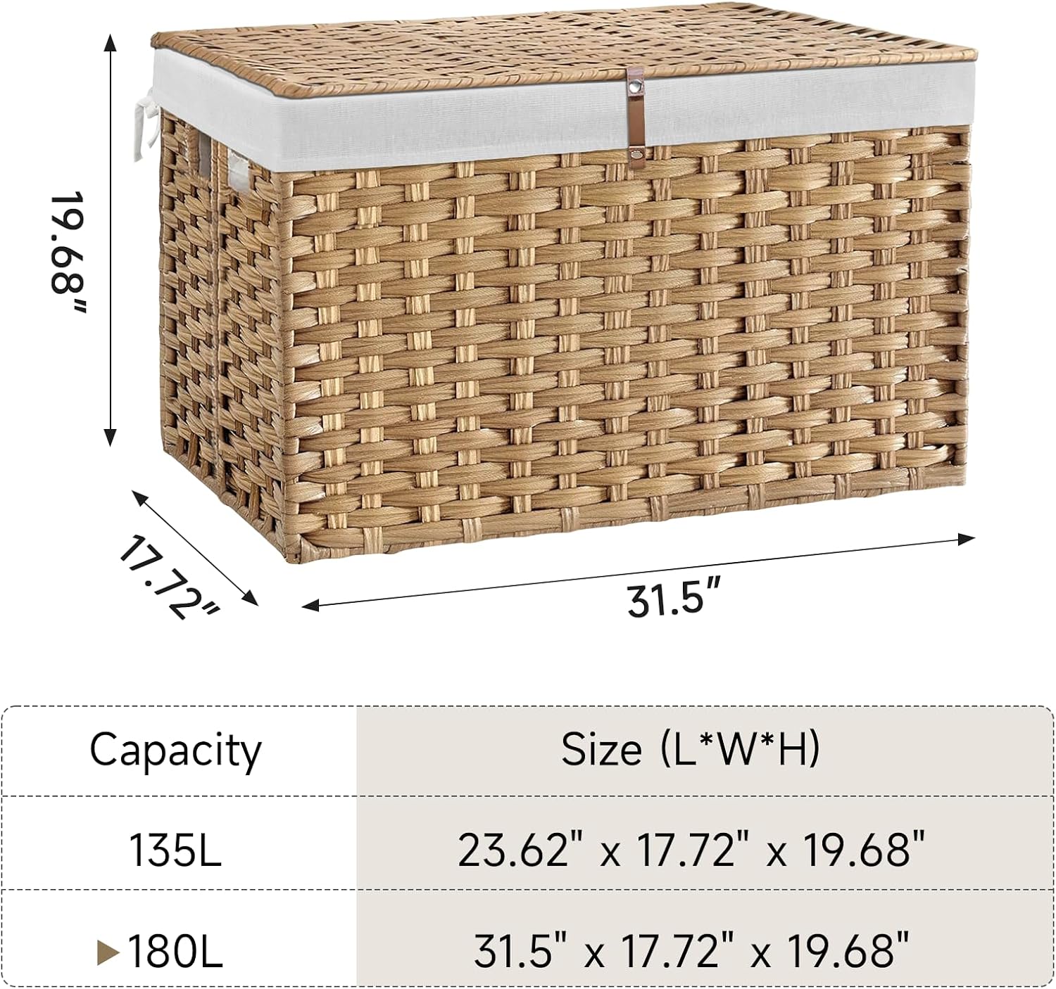 Natural Rattan Storage Basket With Lid 180L