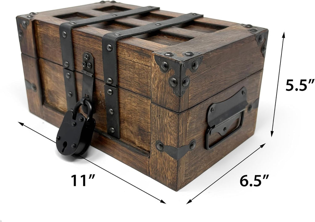Handmade Wooden Treasure Chest Leather Iron Lock Storage Box