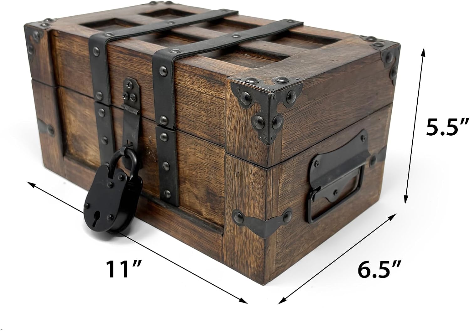 Handmade Wooden Treasure Chest Leather Iron Lock Storage Box